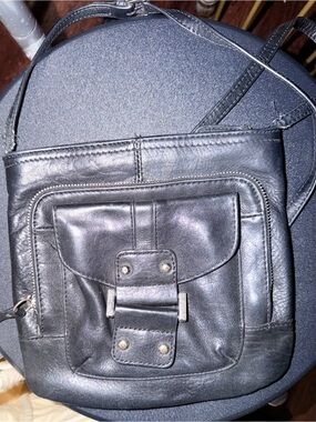 Franco Sarto Black Leather Messenger Crossbody